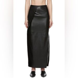 Nanushka Black Neve Pencil Vegan Leather Midi Skirt Size Medium
